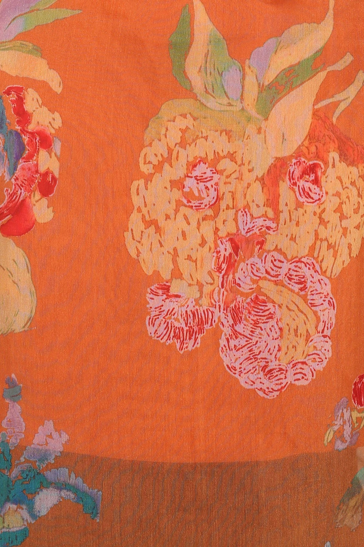 Orange Floral Printed Organza Sleeveless Straight Kurta with Flared Pants Set