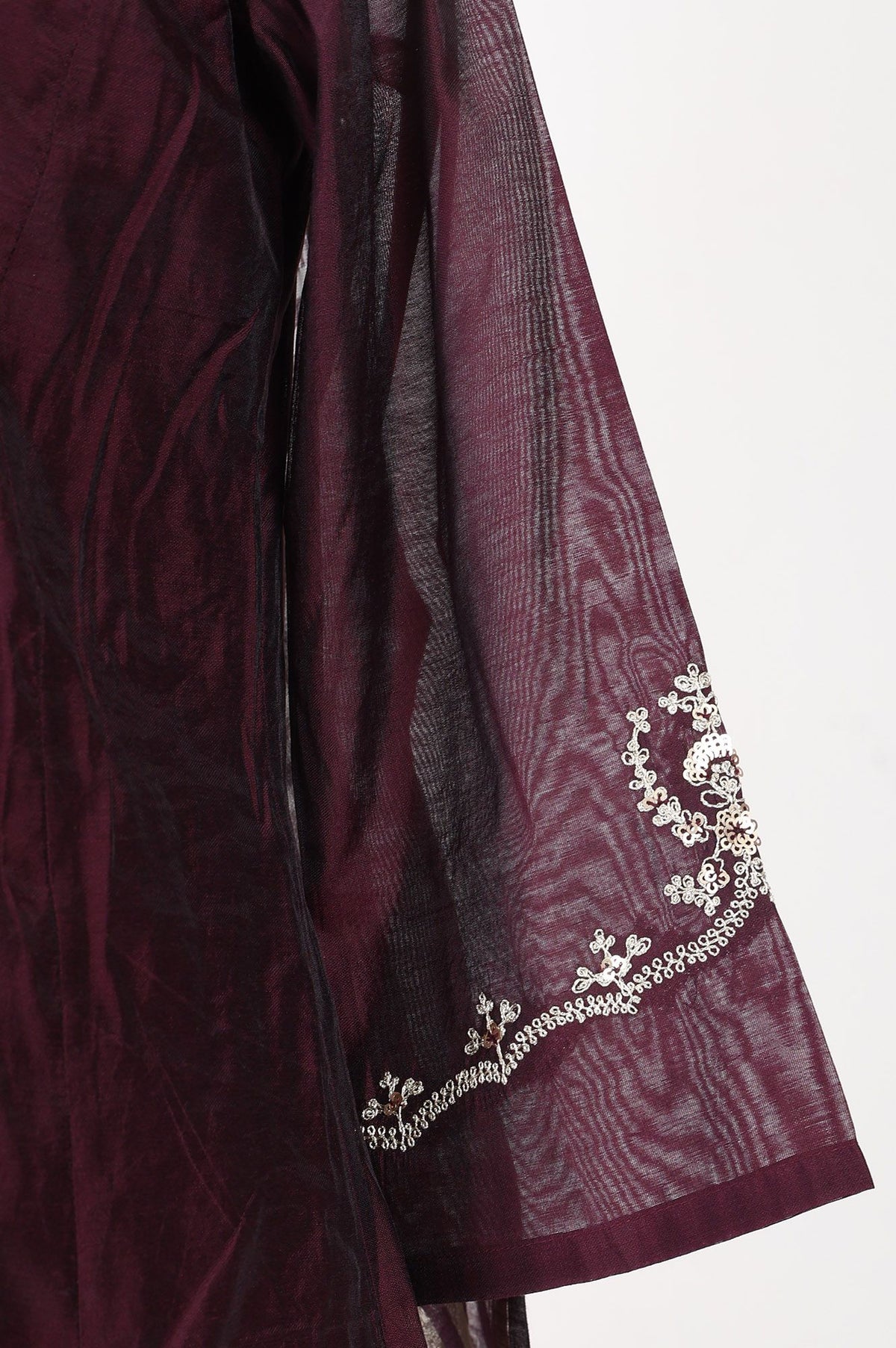 Purple Zari Embroidered Chanderi Straight Kurta with Pants and Dupatta Set
