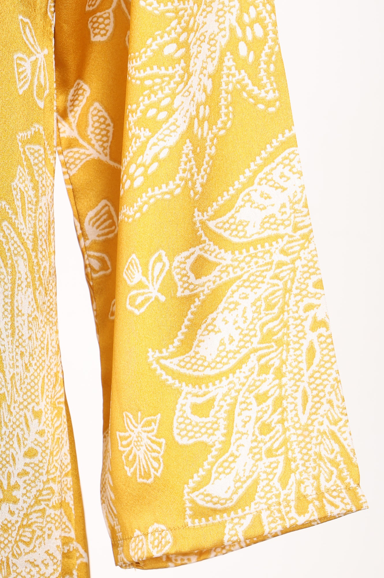 Mustard Paisley Printed Satin Straight Kurta With Pants Co-ord Set