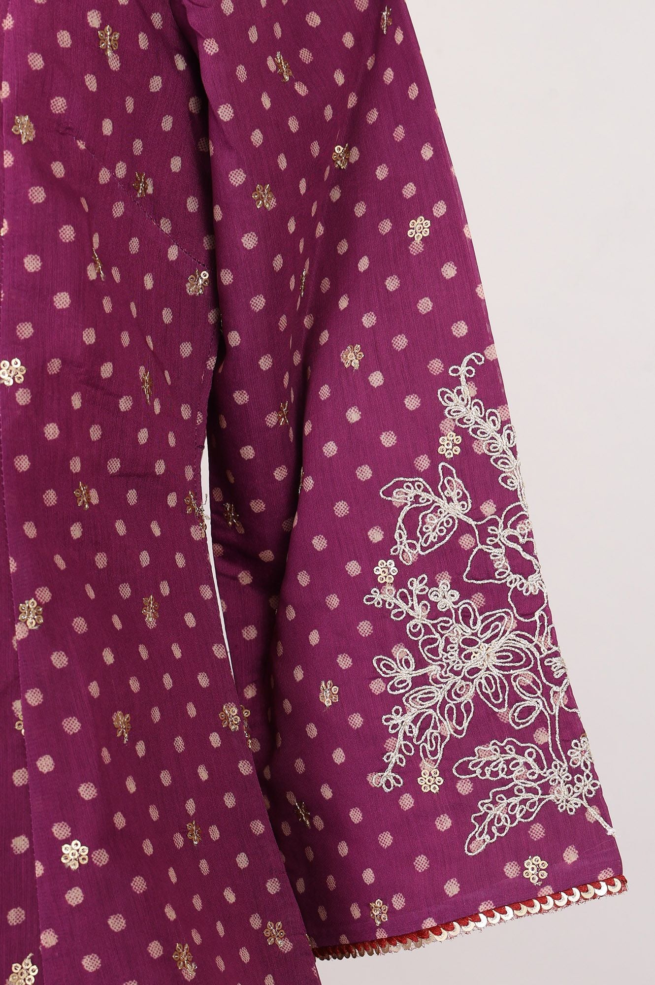 Purple Embroidered Chanderi Straight Kurta with Pants and Dupatta Set