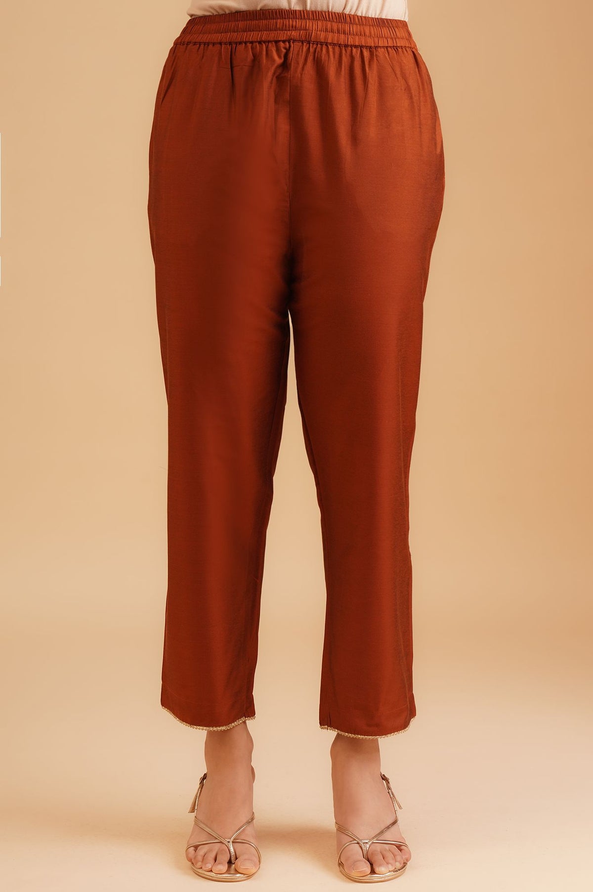 Rust Textured Sequins Yarn Dyed Jacquard Straight Kurta with Straight Pants and Dupatta Set
