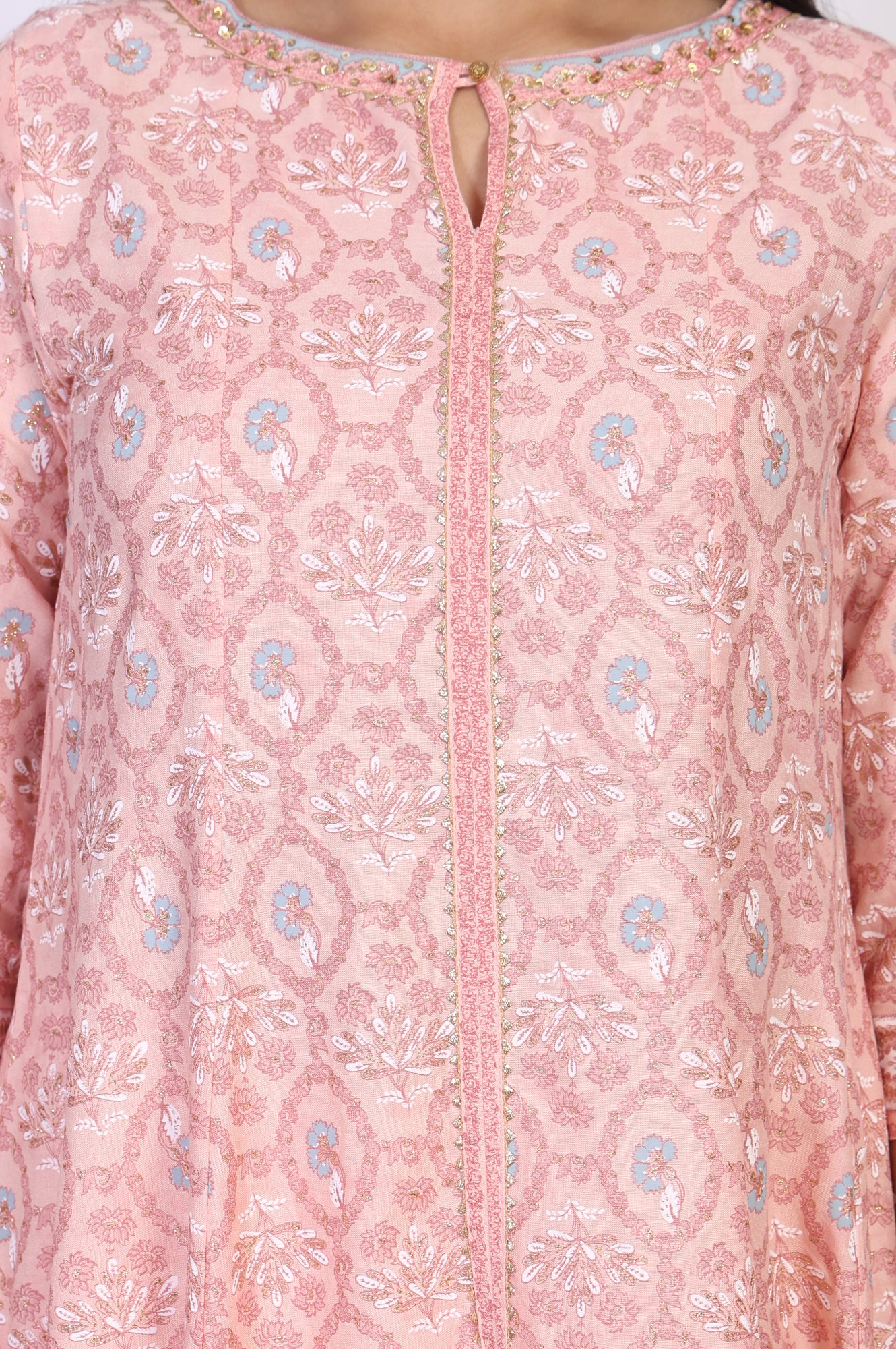 Pink Floral Printed Rayon A-Line Kurta with Straight Pant Set