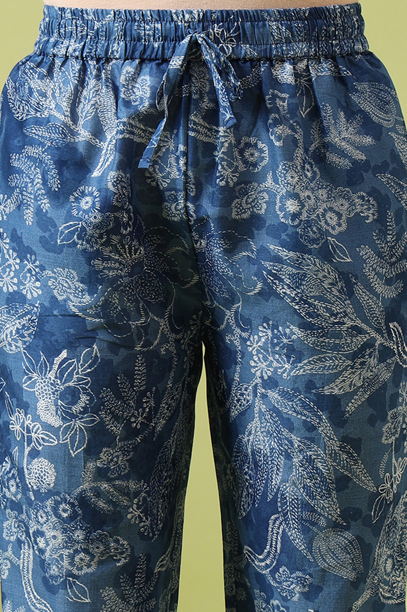 Blue Floral Printed Pure Cotton Tunic and Pants Co-ord Set