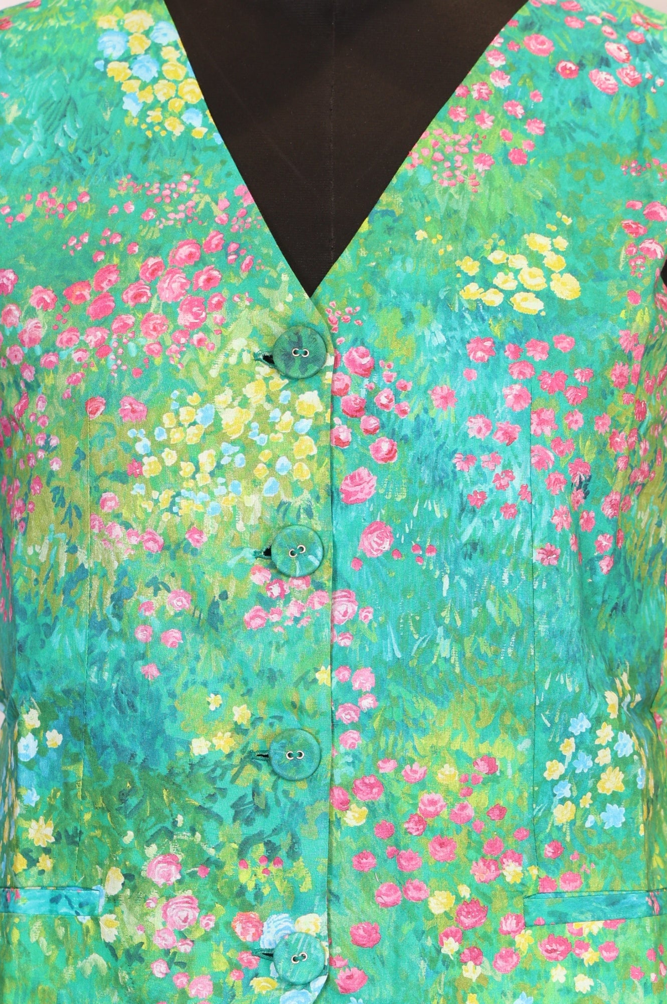 Green Floral Printed Pure Cotton Straight Waist Coat and Skirt Co-ord Set