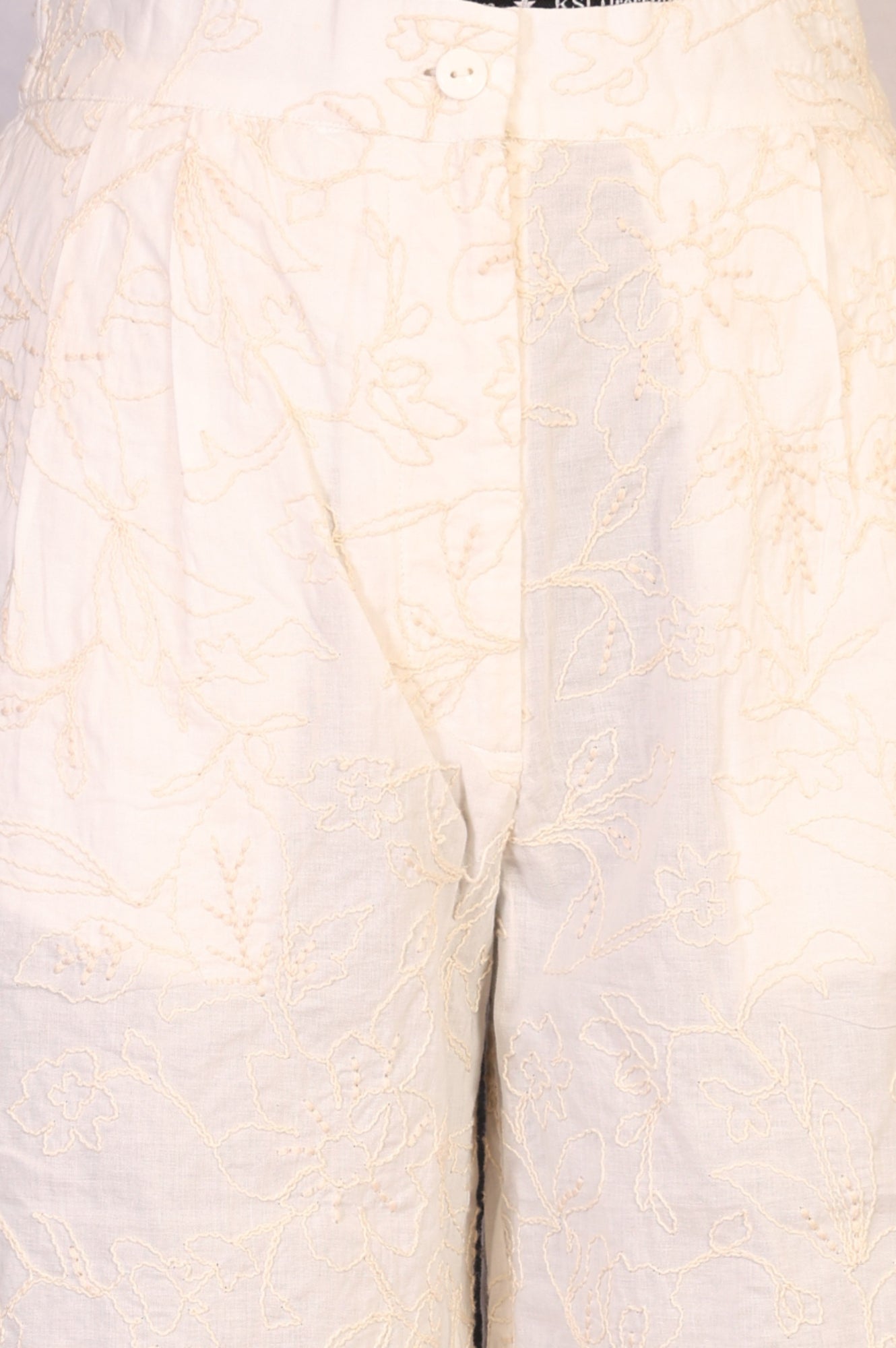 Off White Thread Embroidered Pure Cotton Straight Shirt and Parallel Pants Co-ord Set
