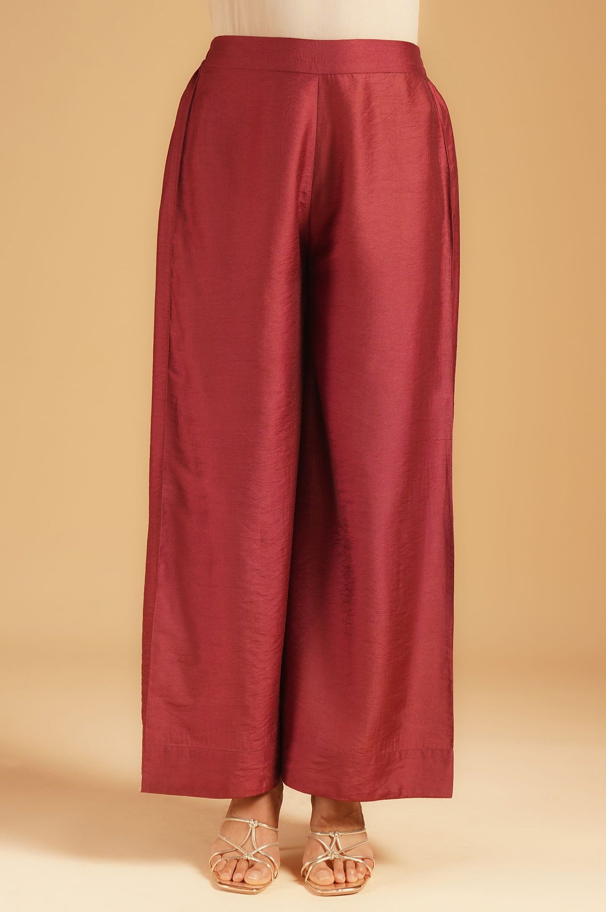 Maroon Floral Printed Silver Chiffon Top with Embroidered Neckline & Parallel Pants Set
