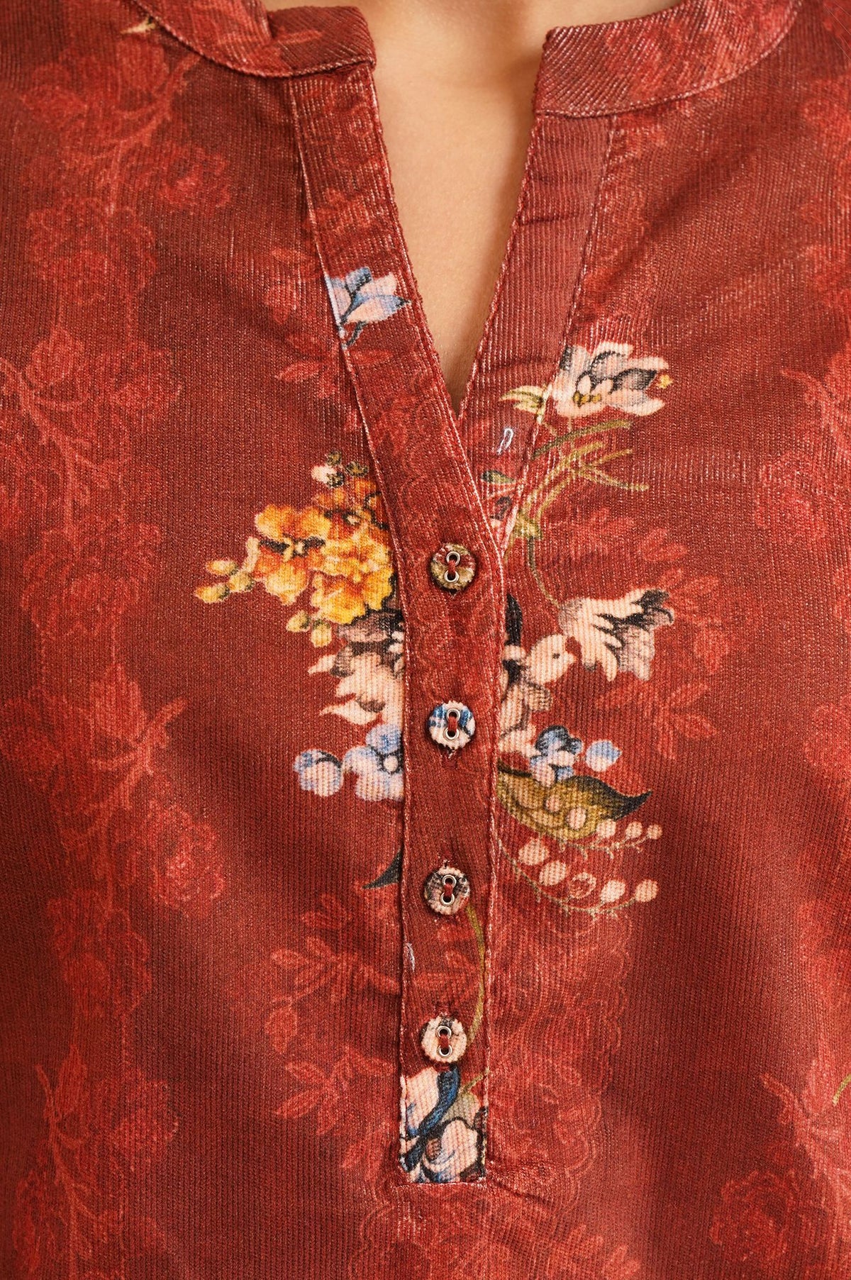 Maroon Floral Printed Straight Winter Tunic with Pants Set
