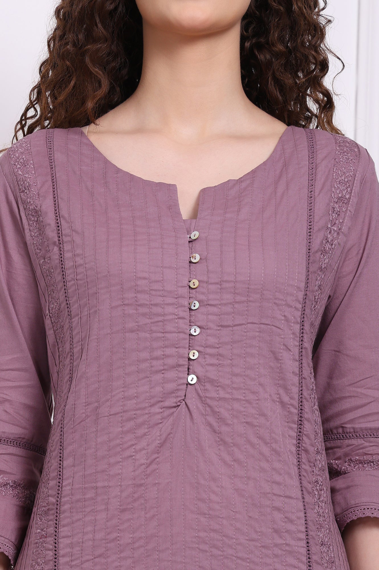 Purple Embroidered Pure Cotton Straight Kurta and Pants Co-ord Set