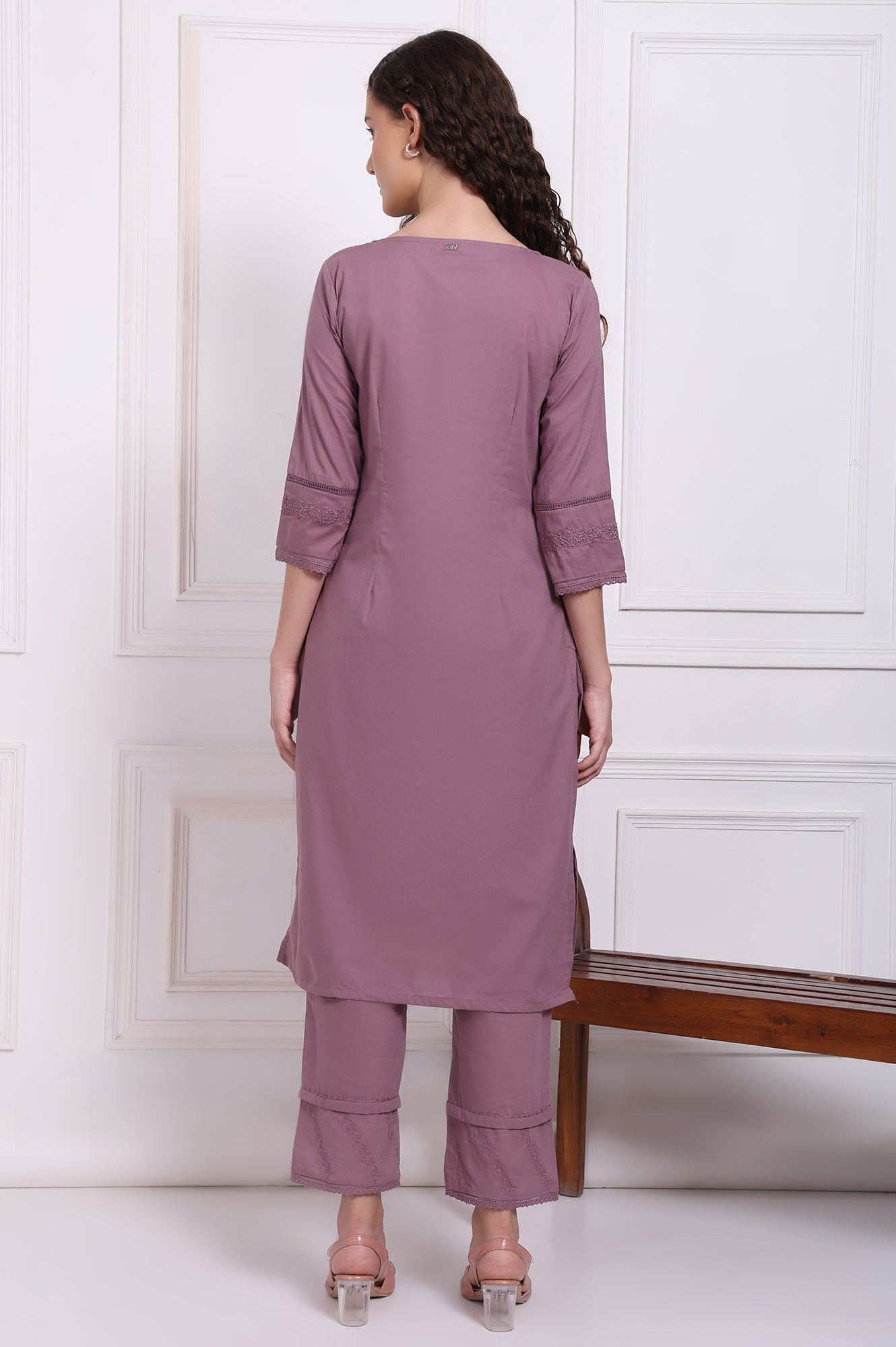Purple Embroidered Pure Cotton Straight Kurta and Pants Co-ord Set