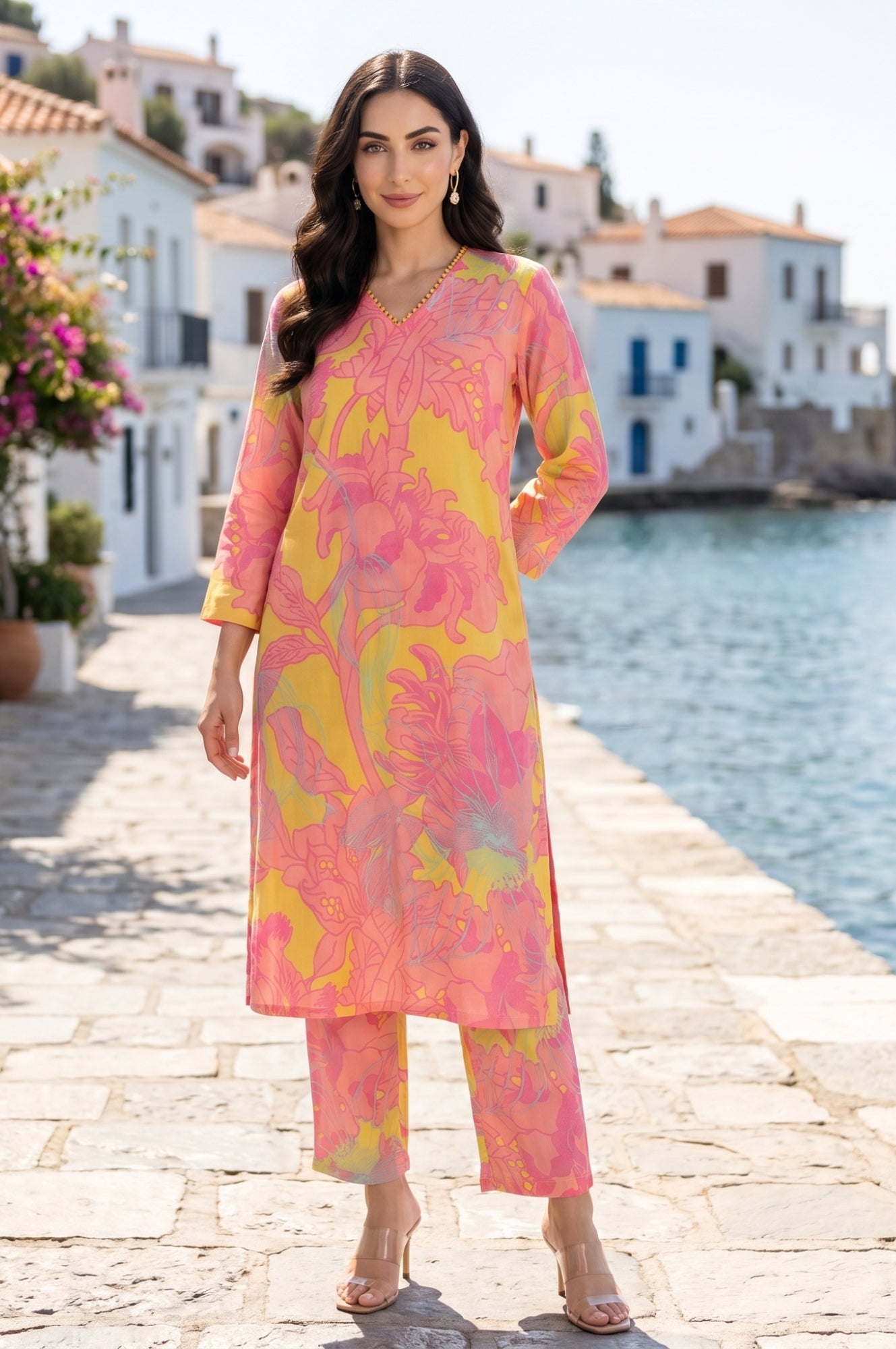 Yellow Floral Printed Modal Straight Kurta