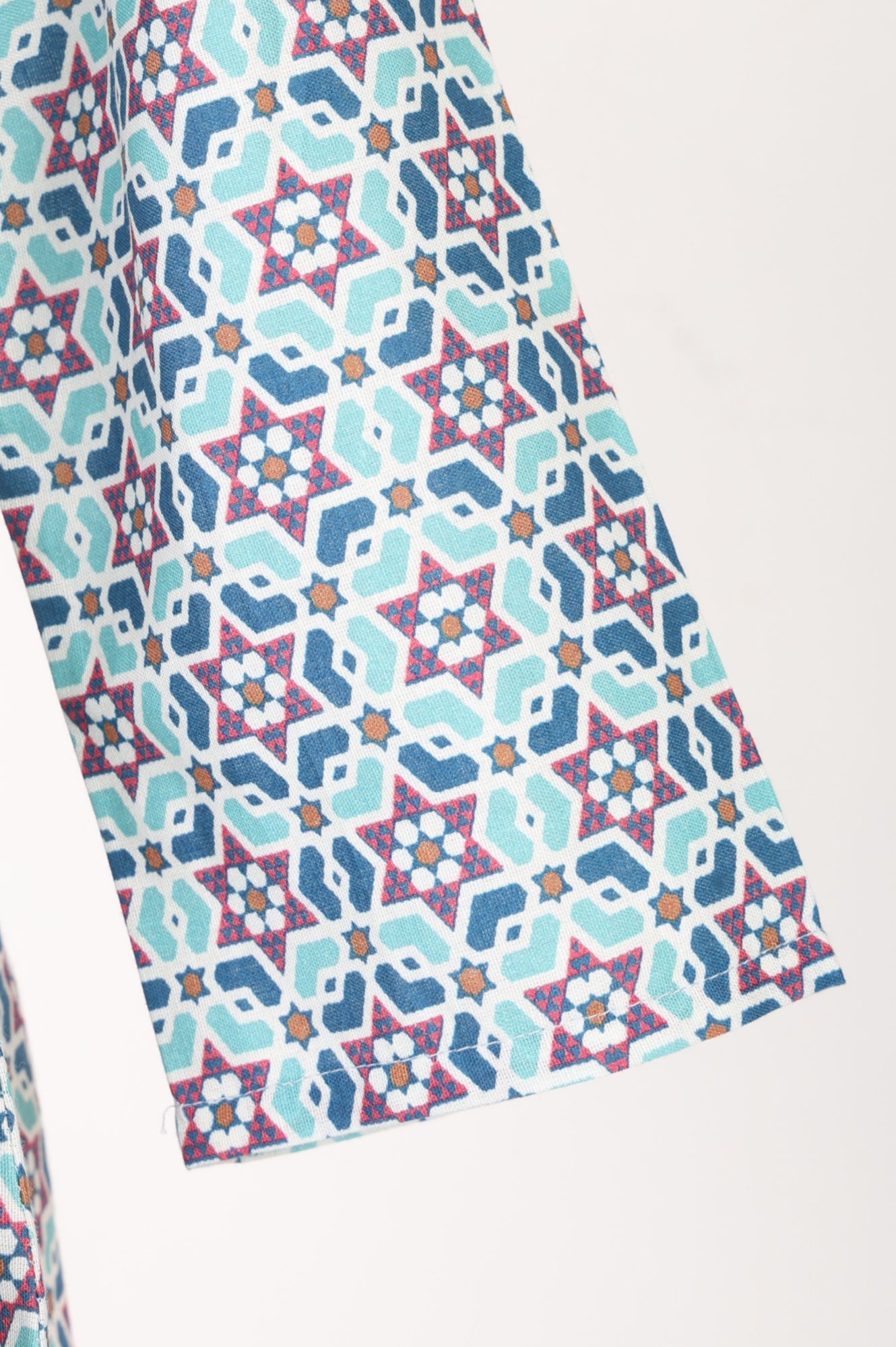 Blue Geometric Printed Cotton Flax Flared Kurta