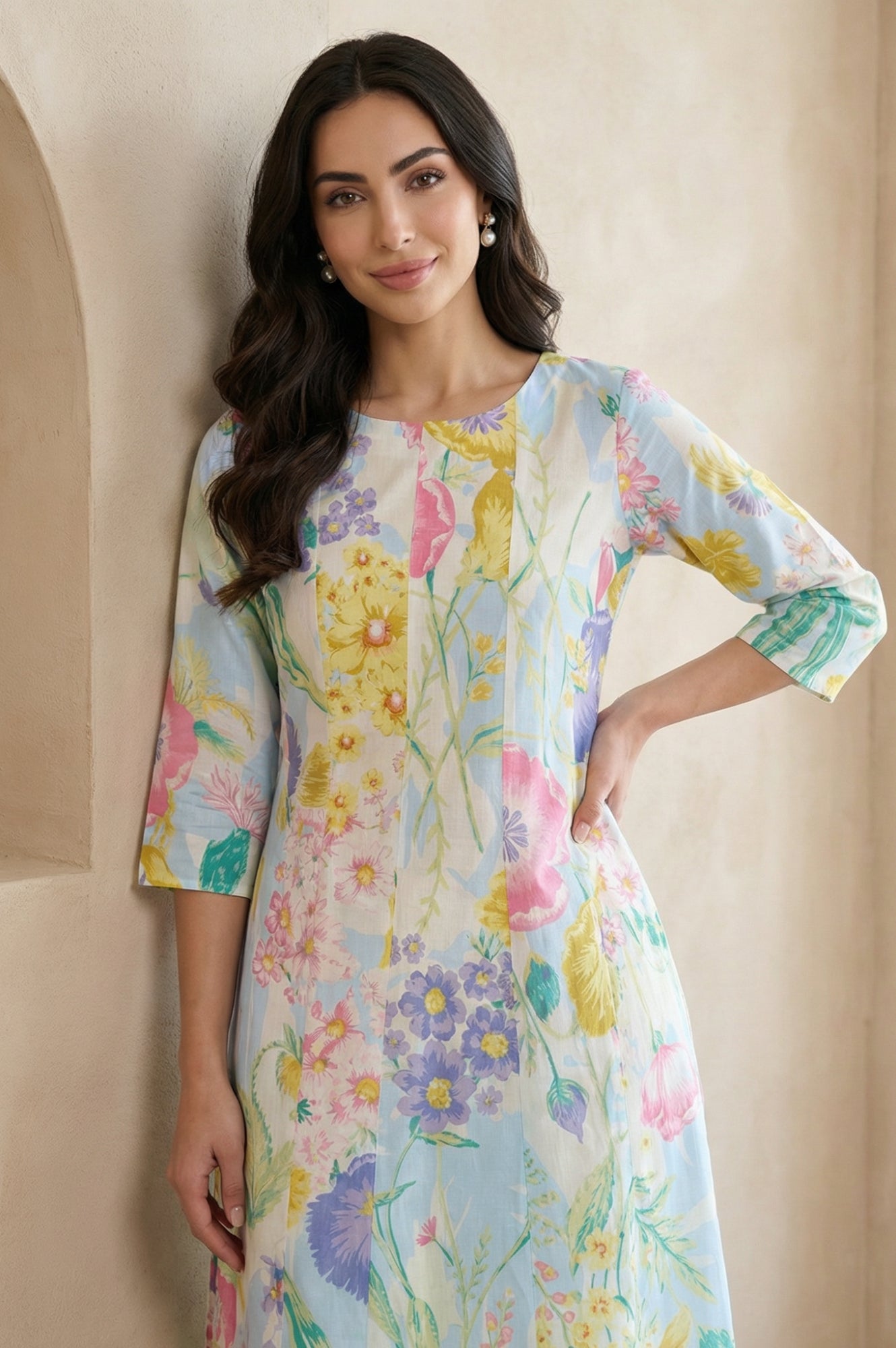 Multicolor Floral Printed Pure Cotton A-line Kurta