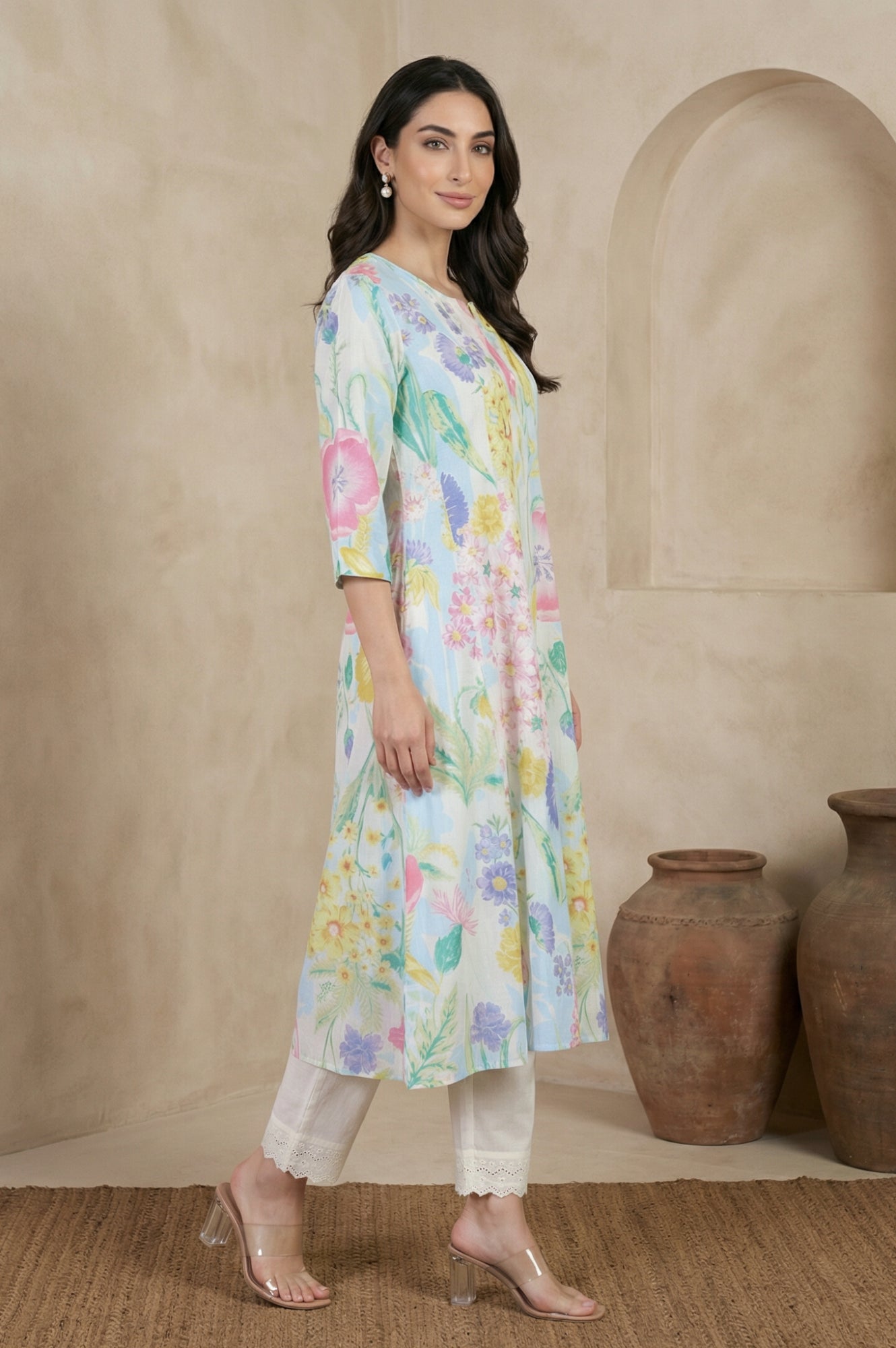 Multicolor Floral Printed Pure Cotton A-line Kurta