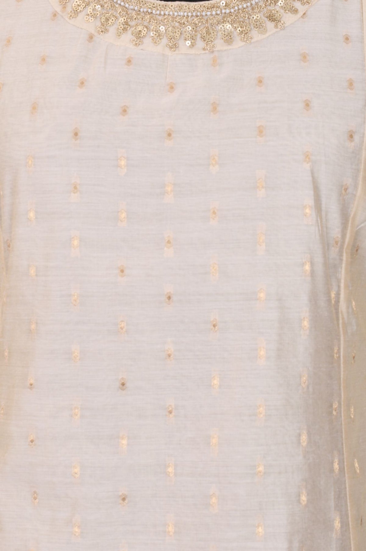W Off White Textured Sequins Yarn Dyed Chanderi Butti A-line Kurta
