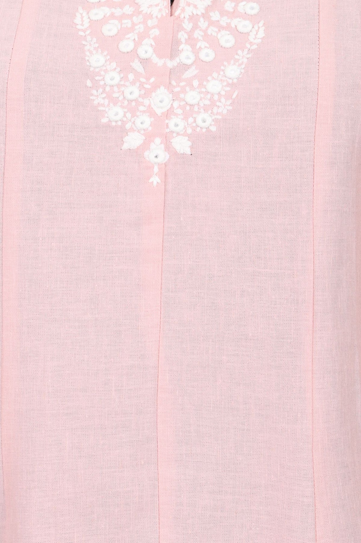 Pink Embroidered Cotton Flax A-line Kurta