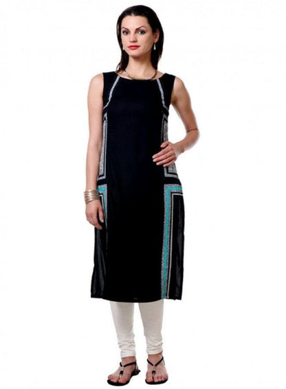 Black Printed Sleeveless kurta - wforwoman
