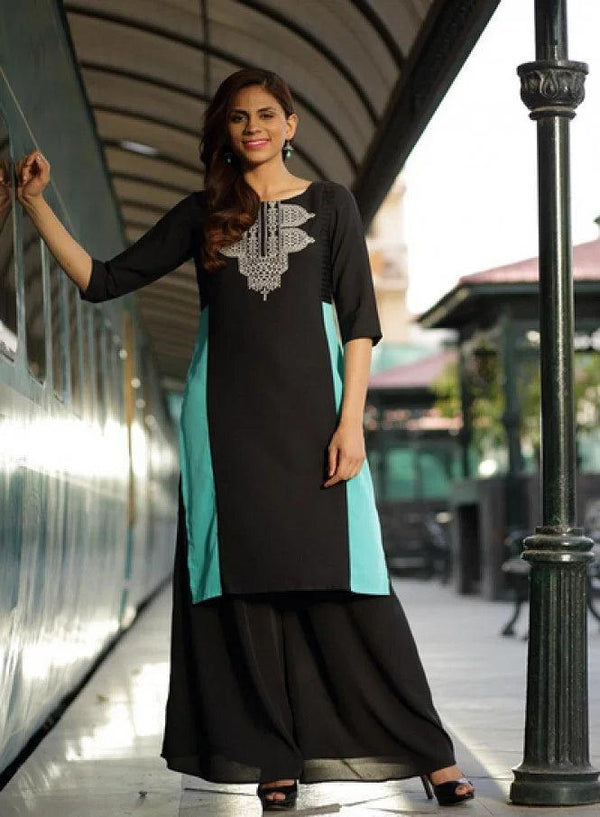 Black Printed 3/4 Sleeve kurta