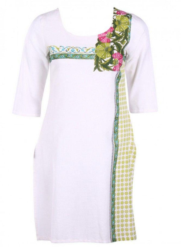 White Printed 3/4 Sleeve kurta