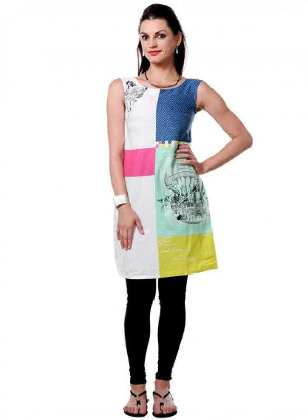 White Printed Sleeveless kurta