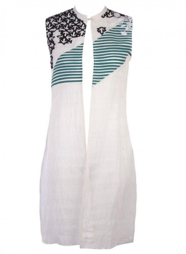 White Printed Sleeveless Gillet