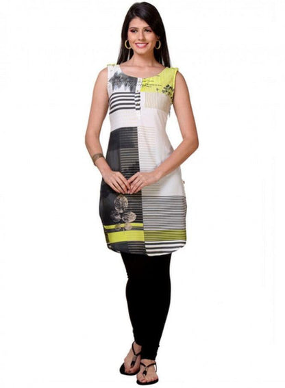 White Printed Sleeveless kurta - wforwoman