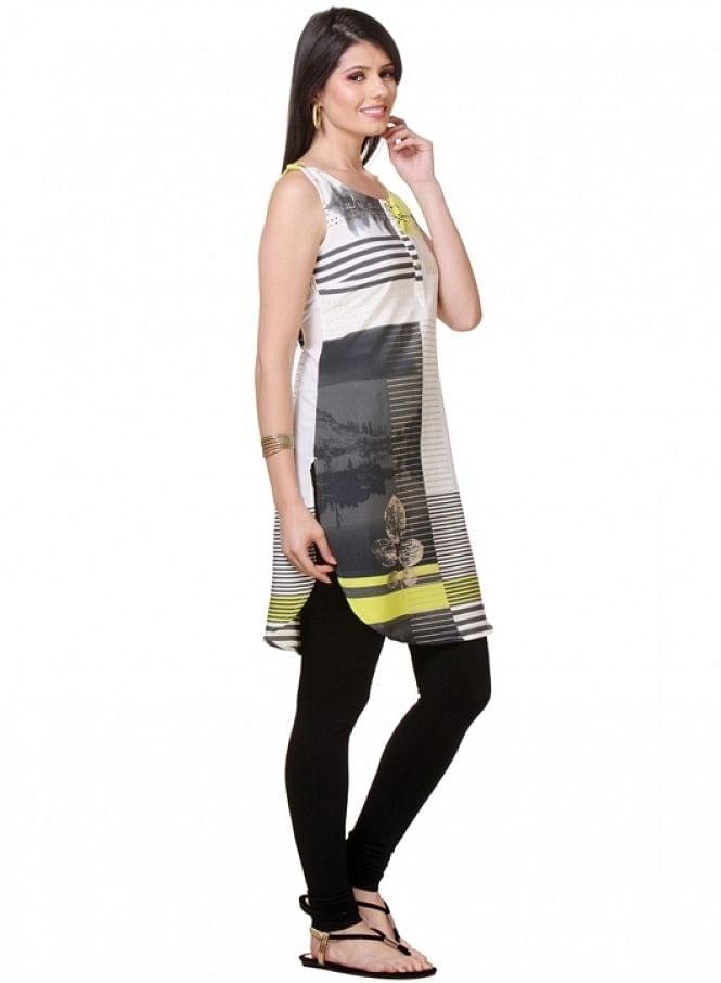 White Printed Sleeveless kurta - wforwoman