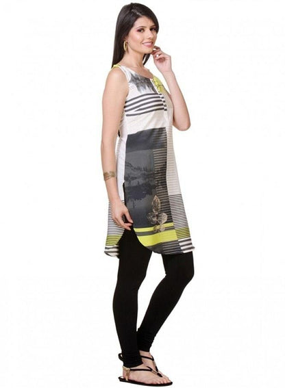 White Printed Sleeveless kurta - wforwoman