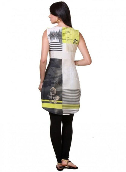 White Printed Sleeveless kurta - wforwoman