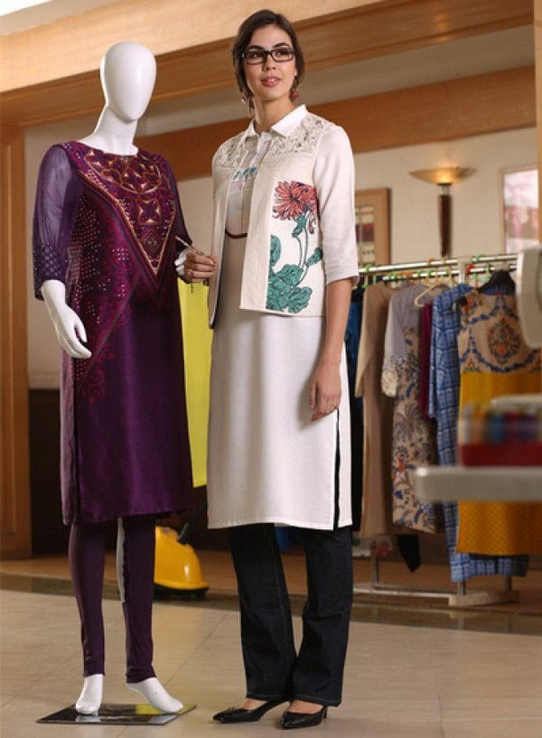 White Printed 3/4 Sleeve Gillet