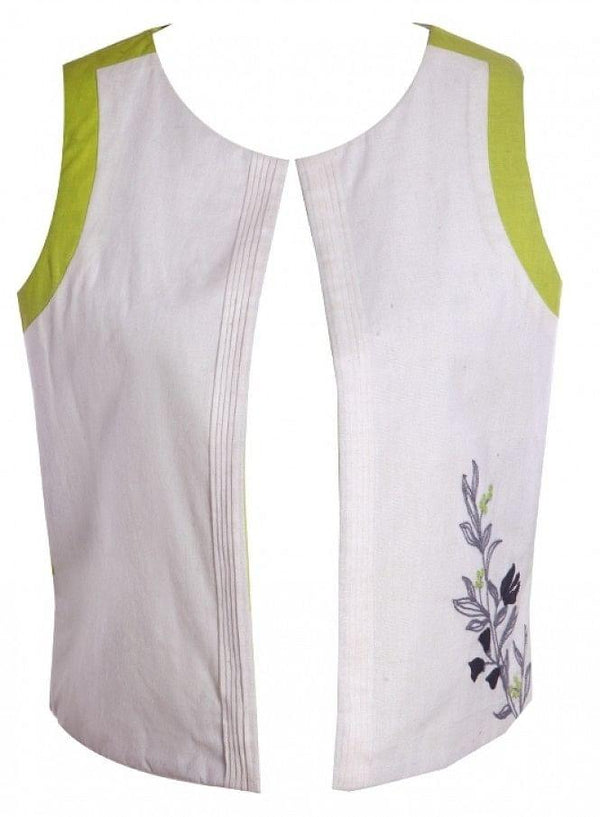 White Printed Sleeveless Gillet