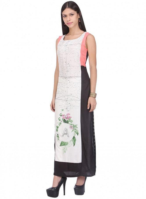 White Printed Sleeveless kurta