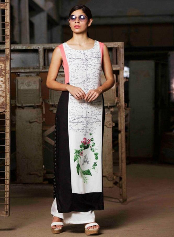 White Printed Sleeveless kurta