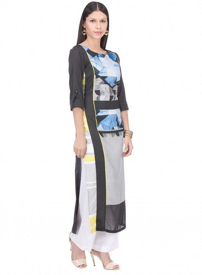 Black Printed 3/4 Sleeve kurta - wforwoman