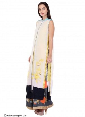 White Printed Sleeveless kurta