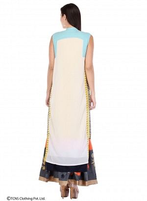White Printed Sleeveless kurta