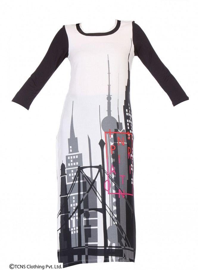 White Printed 3/4 Sleeve kurta - wforwoman