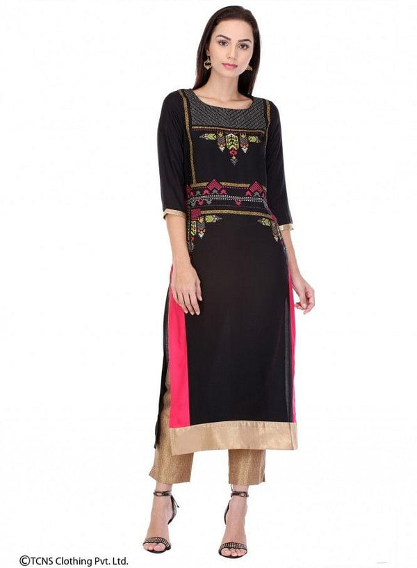 Black Printed 3/4 Sleeve kurta