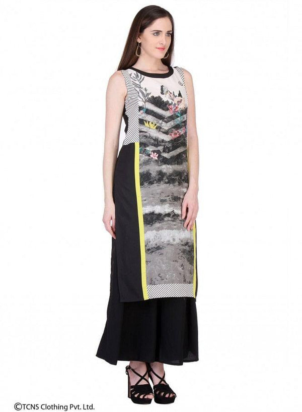 White Printed Sleeveless kurta