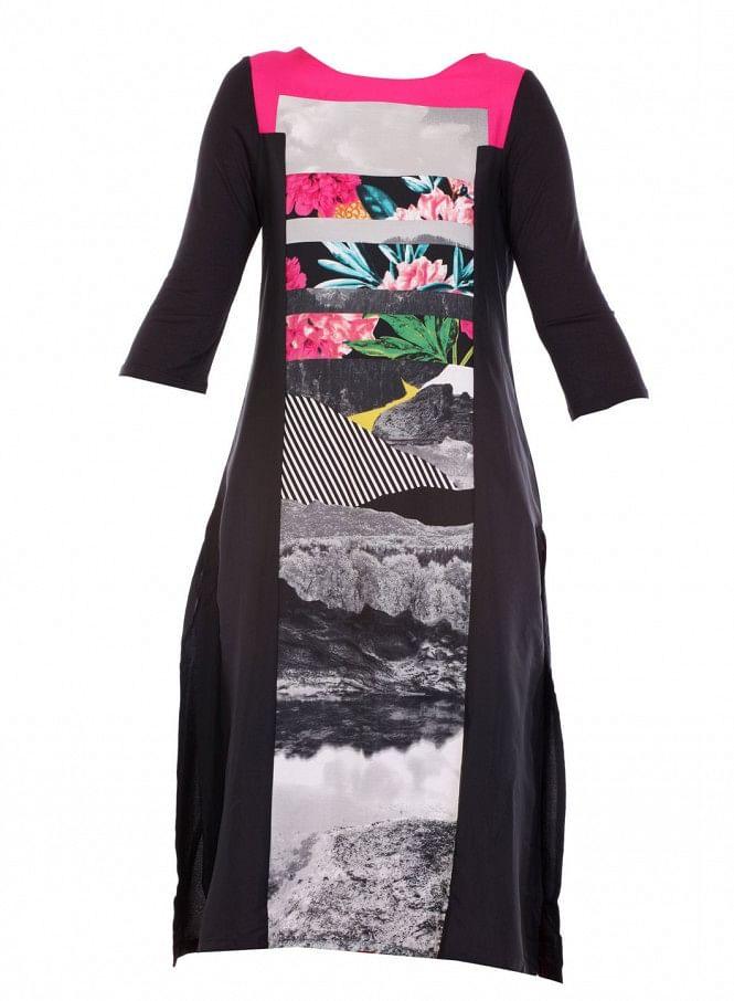 Black Printed 3/4 Sleeve kurta - wforwoman