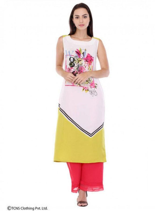 White Printed Sleeveless kurta