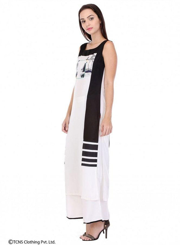 White Printed Sleeveless kurta