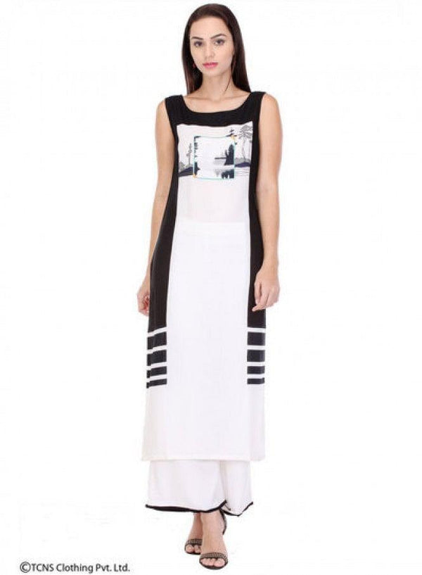 White Printed Sleeveless kurta
