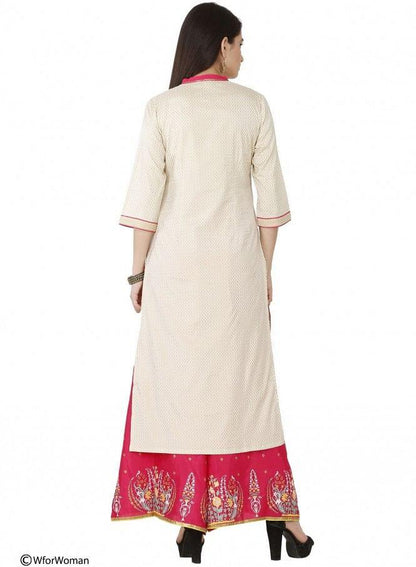 Beige Printed 3/4 Sleeve kurta - wforwoman