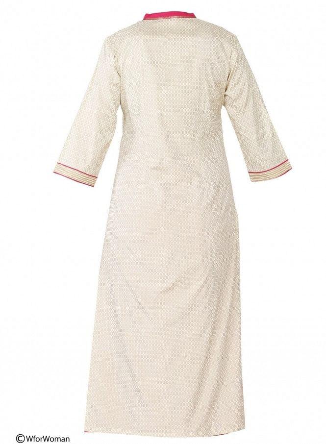 Beige Printed 3/4 Sleeve kurta - wforwoman