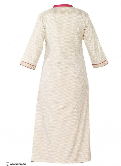 Beige Printed 3/4 Sleeve kurta - wforwoman