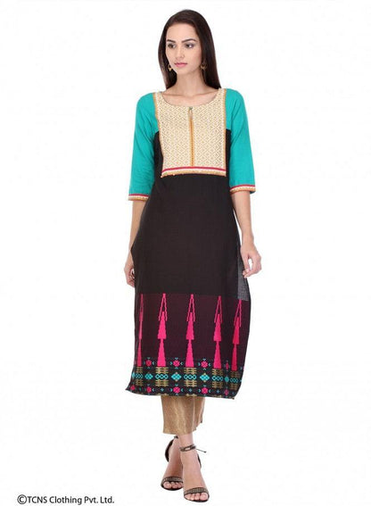 Blue Printed 3/4 Sleeve kurta - wforwoman