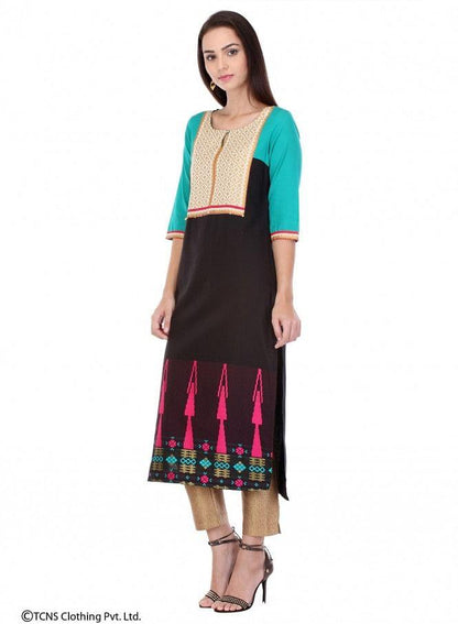 Blue Printed 3/4 Sleeve kurta - wforwoman