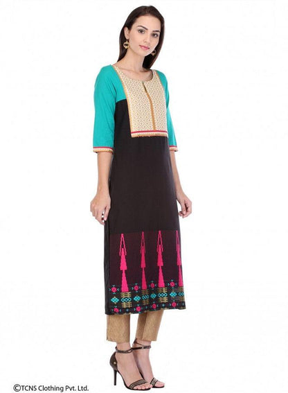 Blue Printed 3/4 Sleeve kurta - wforwoman