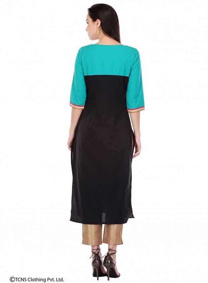 Blue Printed 3/4 Sleeve kurta - wforwoman