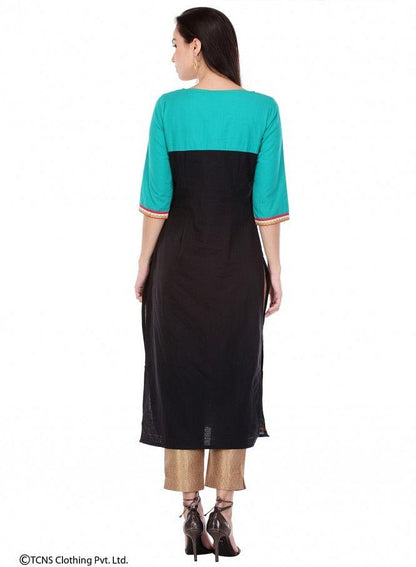 Blue Printed 3/4 Sleeve kurta - wforwoman